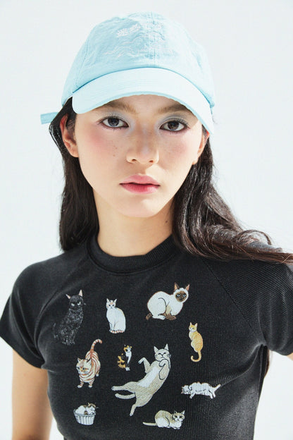 Cat‘s Pose Ribbed Raglan T-shirt（Black） - Full House Denim & Workshop