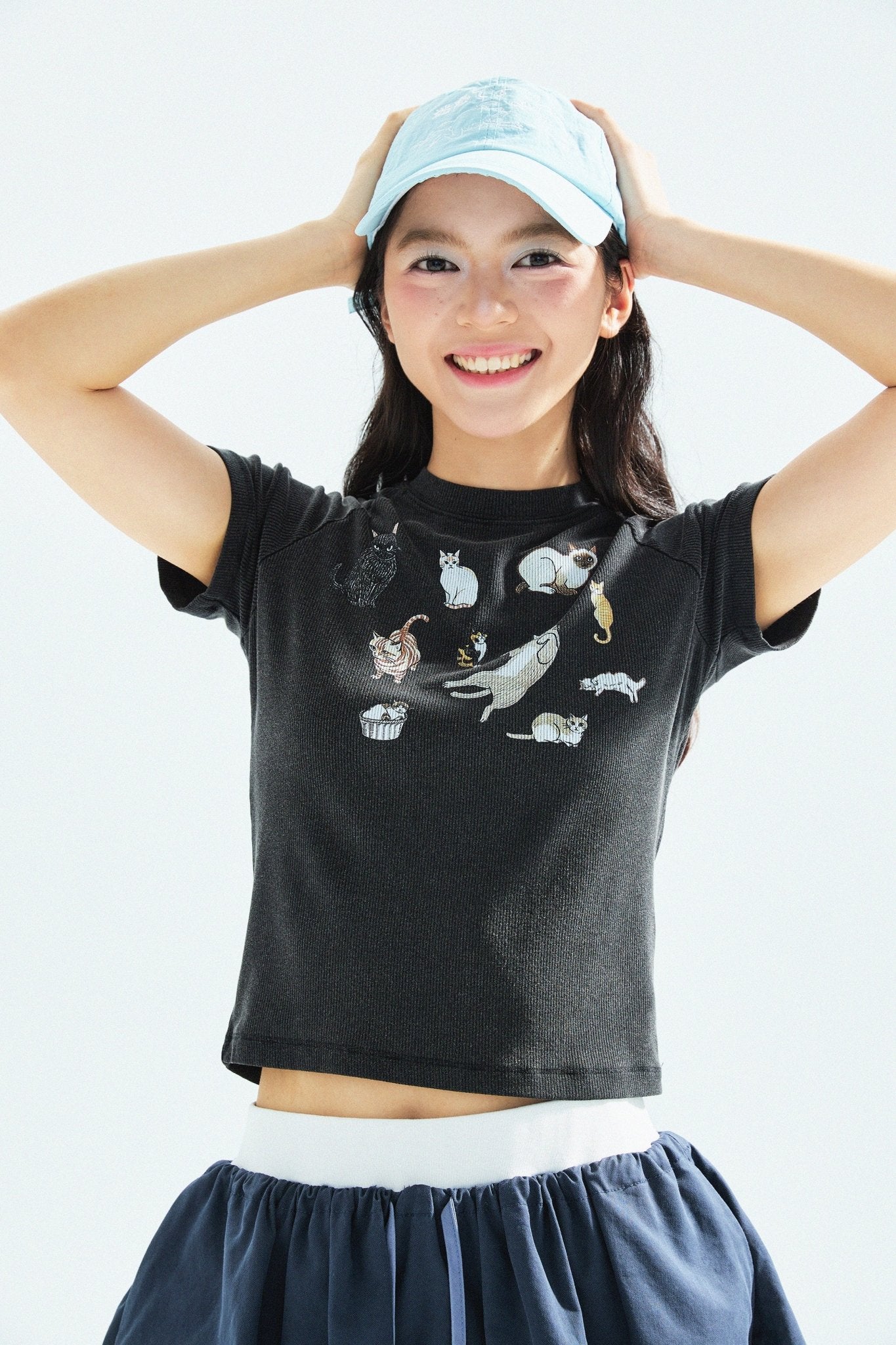Cat‘s Pose Ribbed Raglan T-shirt（Black） - Full House Denim & Workshop