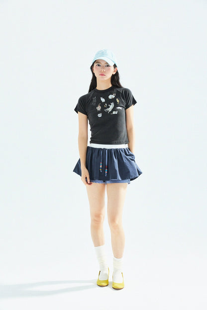 Cat‘s Pose Ribbed Raglan T-shirt（Black） - Full House Denim & Workshop