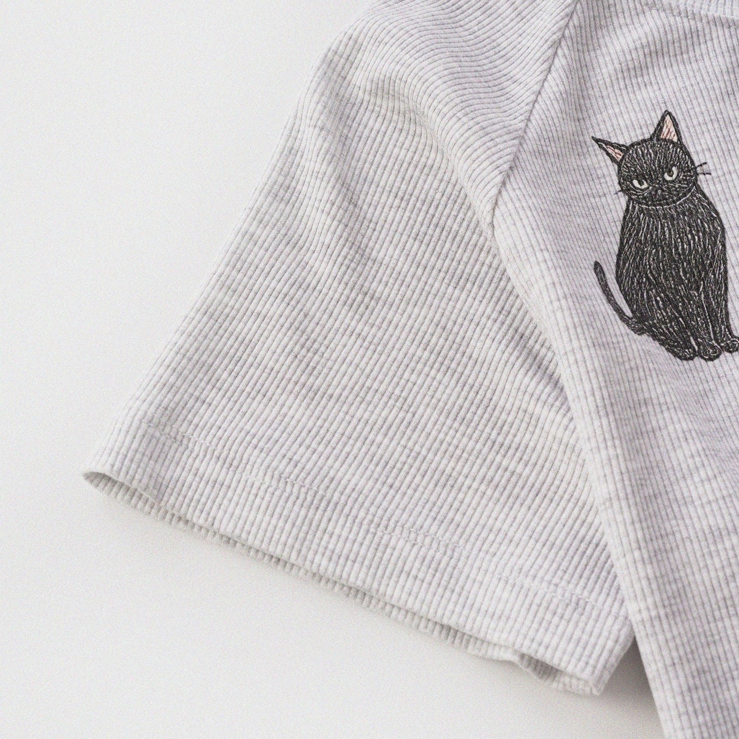 Cat‘s Pose Ribbed Raglan T-shirt（Grey） - Full House Denim & Workshop