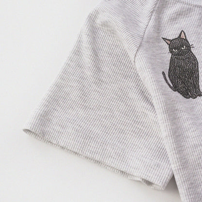 Cat‘s Pose Ribbed Raglan T-shirt（Grey） - Full House Denim & Workshop