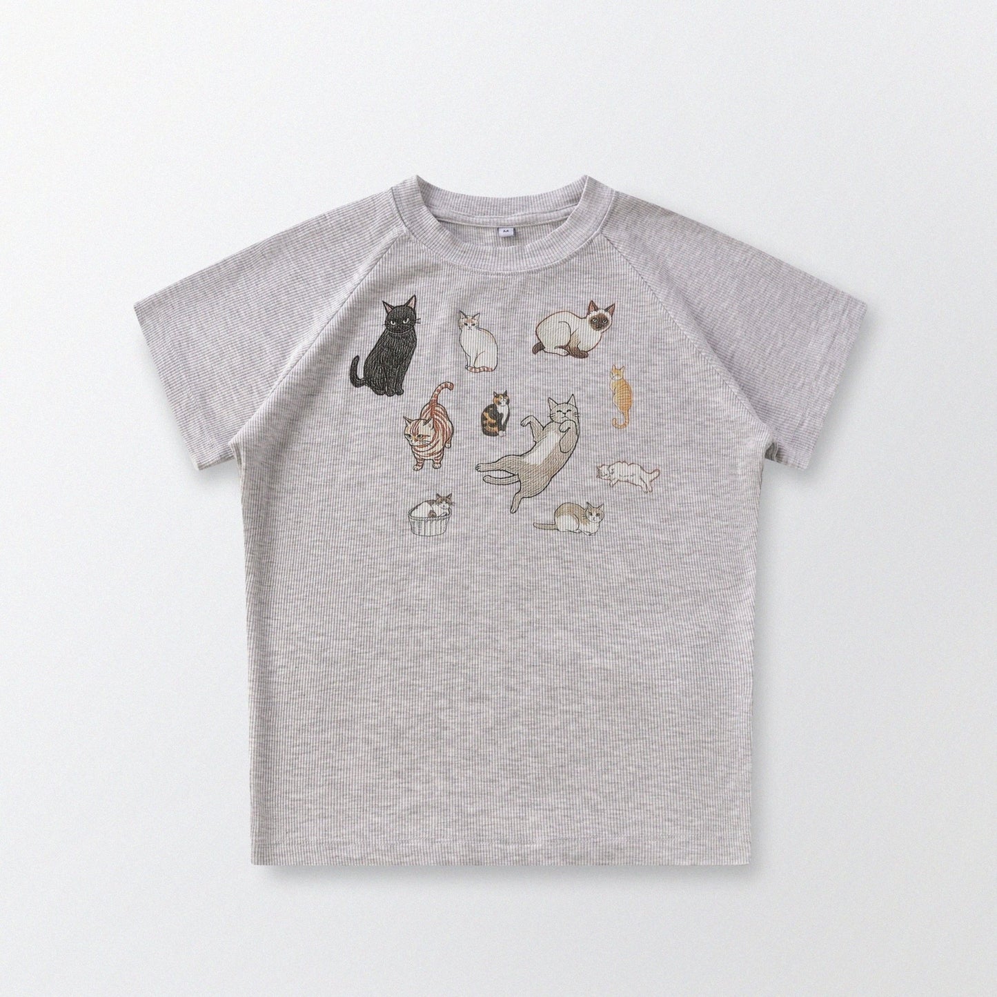 Cat‘s Pose Ribbed Raglan T-shirt（Grey） - Full House Denim & Workshop