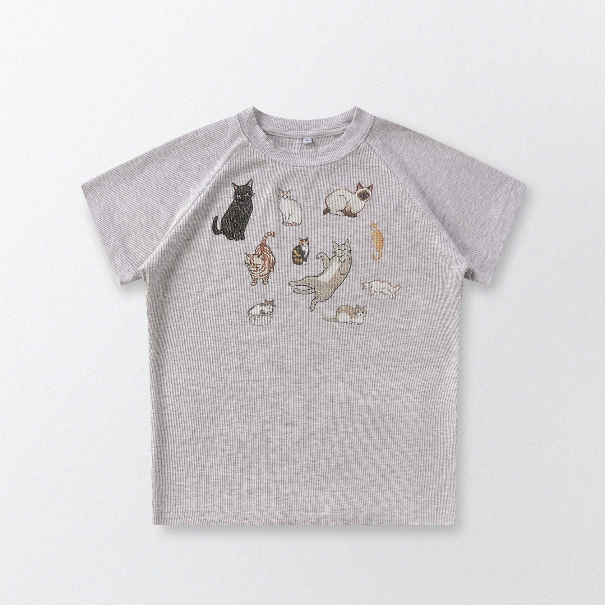 Cat‘s Pose Ribbed Raglan T-shirt（Grey） - Full House Denim & Workshop