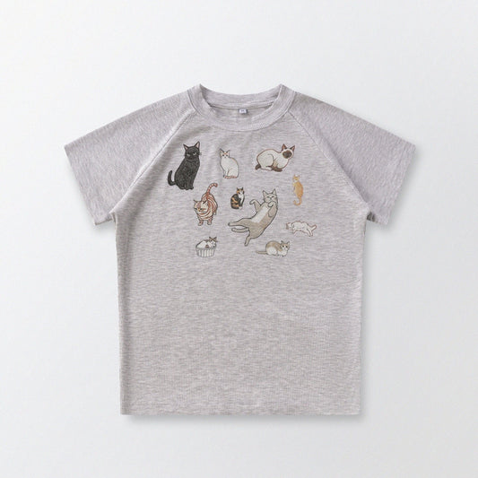 Cat‘s Pose Ribbed Raglan T-shirt（Grey） - Full House Denim & Workshop