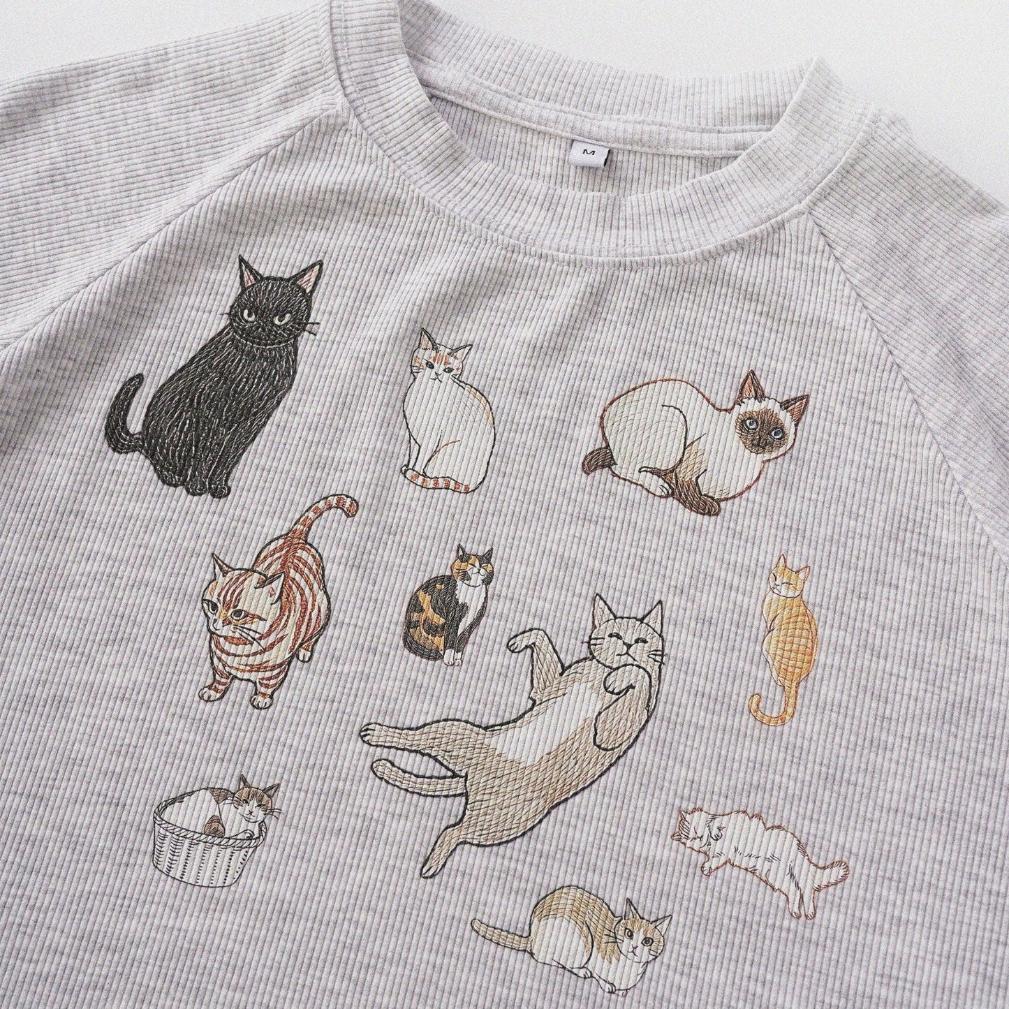 Cat‘s Pose Ribbed Raglan T-shirt（Grey） - Full House Denim & Workshop