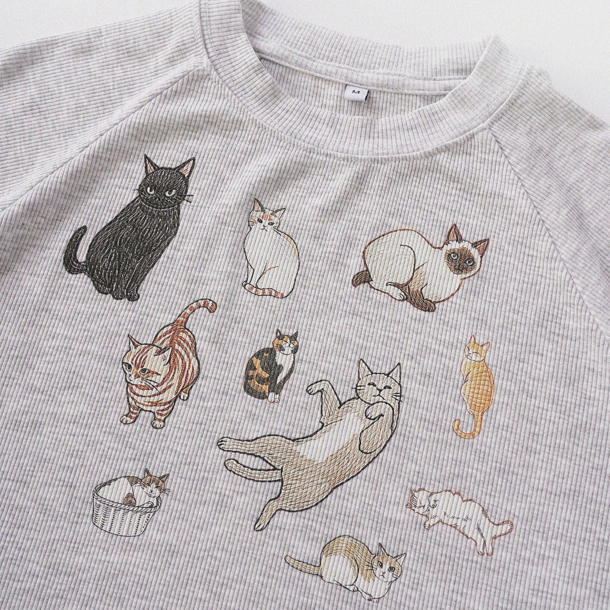 Cat‘s Pose Ribbed Raglan T-shirt（Grey） - Full House Denim & Workshop