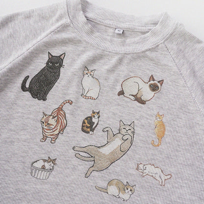 Cat‘s Pose Ribbed Raglan T-shirt（Grey） - Full House Denim & Workshop