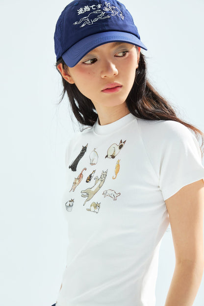 Cat‘s Pose Ribbed Raglan T-shirt（Off White） - Full House Denim & Workshop