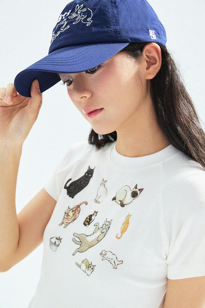 Cat‘s Pose Ribbed Raglan T-shirt（Off White） - Full House Denim & Workshop