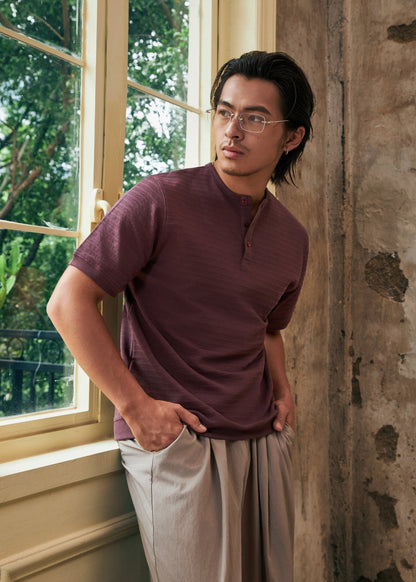 【New Arrival】Hidden Subtle Yarn Henley T-Shirt 隱紋亨利領 T-Shirt - Full House Denim & Workshop