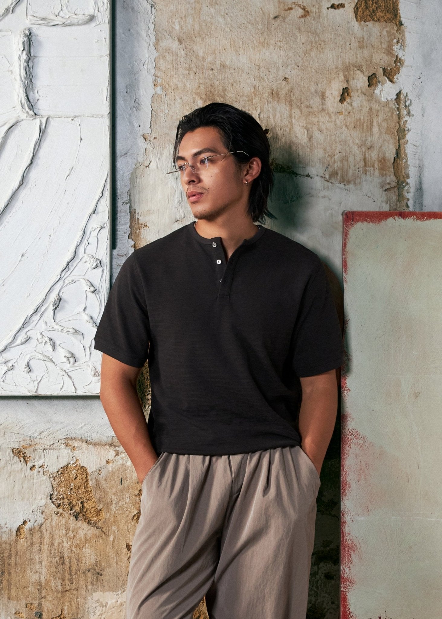【New Arrival】Hidden Subtle Yarn Henley T-Shirt 隱紋亨利領 T-Shirt - Full House Denim & Workshop