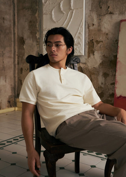 【New Arrival】Hidden Subtle Yarn Henley T-Shirt 隱紋亨利領 T-Shirt - Full House Denim & Workshop