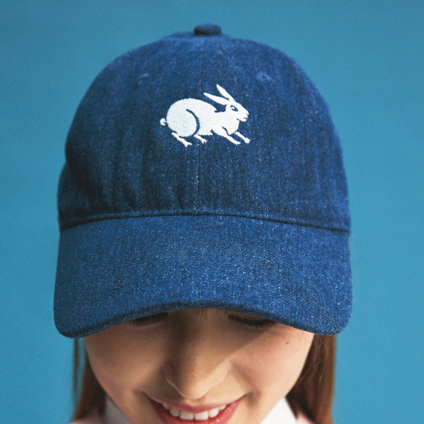 【Once Washed】Rabbit Embroidery Denim Cap - Full House Denim & Workshop