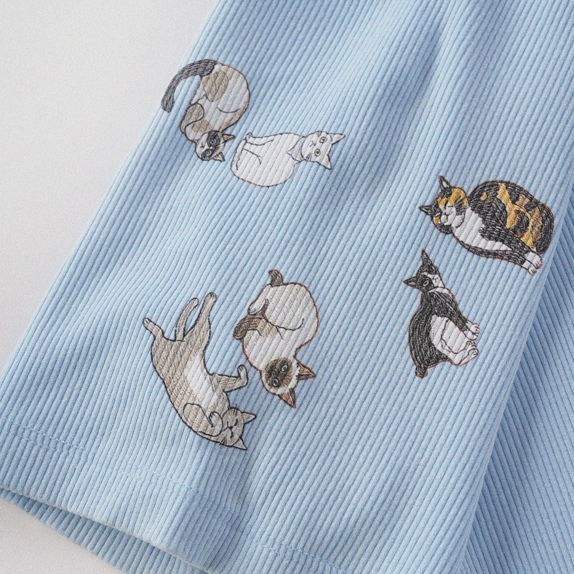 [Shoulder Ver.] Cat‘s Pose Ribbed Raglan T-shirt（Baby Blue） - Full House Denim & Workshop