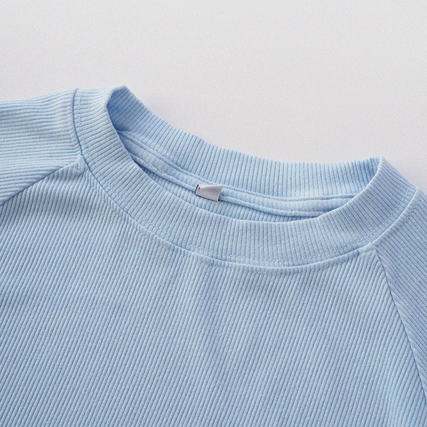 [Shoulder Ver.] Cat‘s Pose Ribbed Raglan T-shirt（Baby Blue） - Full House Denim & Workshop