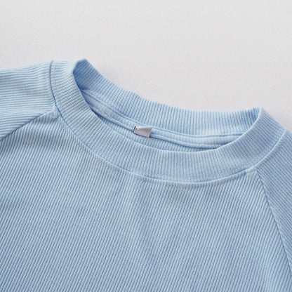 [Shoulder Ver.] Cat‘s Pose Ribbed Raglan T-shirt（Baby Blue） - Full House Denim & Workshop