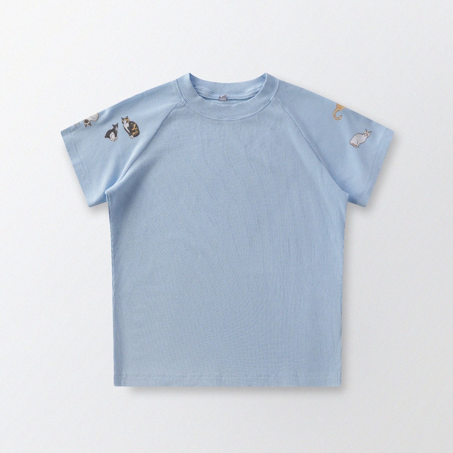 [Shoulder Ver.] Cat‘s Pose Ribbed Raglan T-shirt（Baby Blue） - Full House Denim & Workshop
