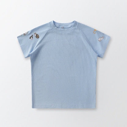 [Shoulder Ver.] Cat‘s Pose Ribbed Raglan T-shirt（Baby Blue） - Full House Denim & Workshop