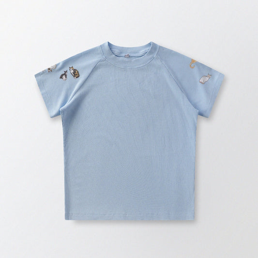 [Shoulder Ver.] Cat‘s Pose Ribbed Raglan T-shirt（Baby Blue） - Full House Denim & Workshop