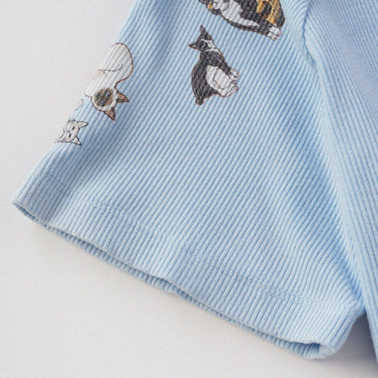 [Shoulder Ver.] Cat‘s Pose Ribbed Raglan T-shirt（Baby Blue） - Full House Denim & Workshop