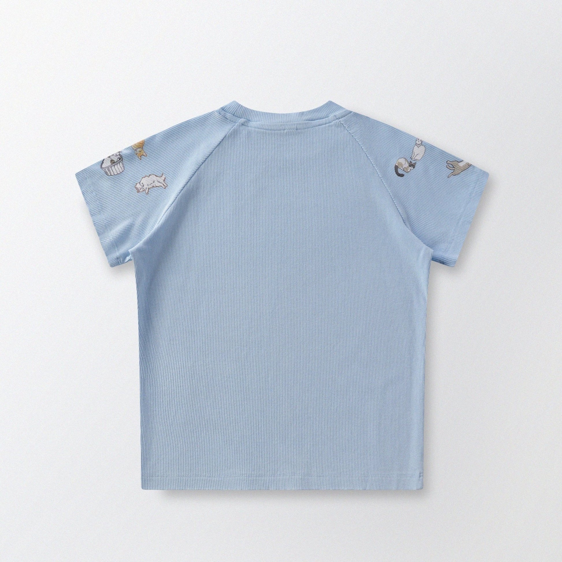 [Shoulder Ver.] Cat‘s Pose Ribbed Raglan T-shirt（Baby Blue） - Full House Denim & Workshop