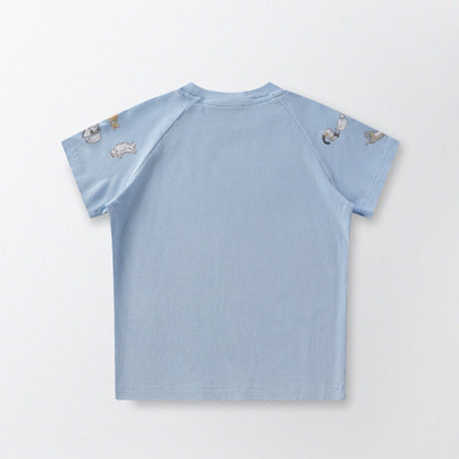 [Shoulder Ver.] Cat‘s Pose Ribbed Raglan T-shirt（Baby Blue） - Full House Denim & Workshop