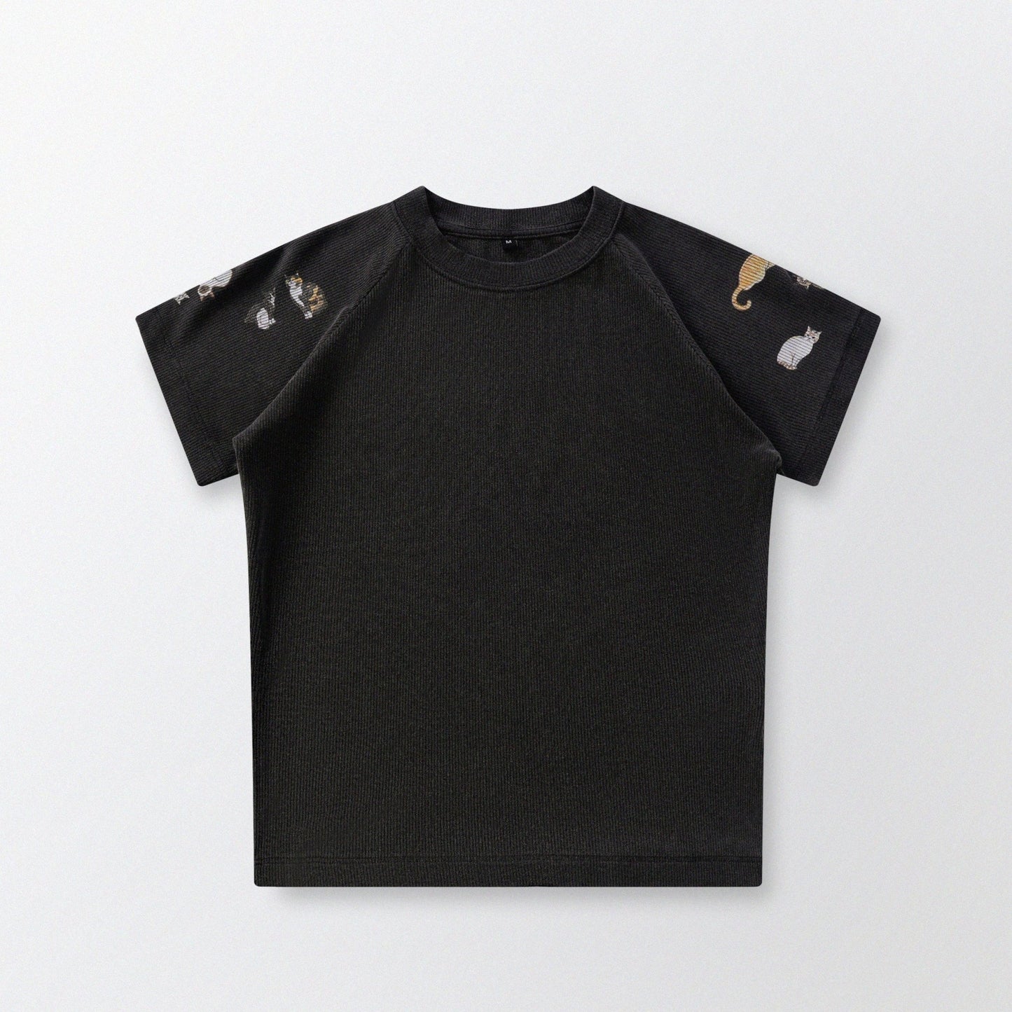 [Shoulder Ver.] Cat‘s Pose Ribbed Raglan T-shirt（Black） - Full House Denim & Workshop