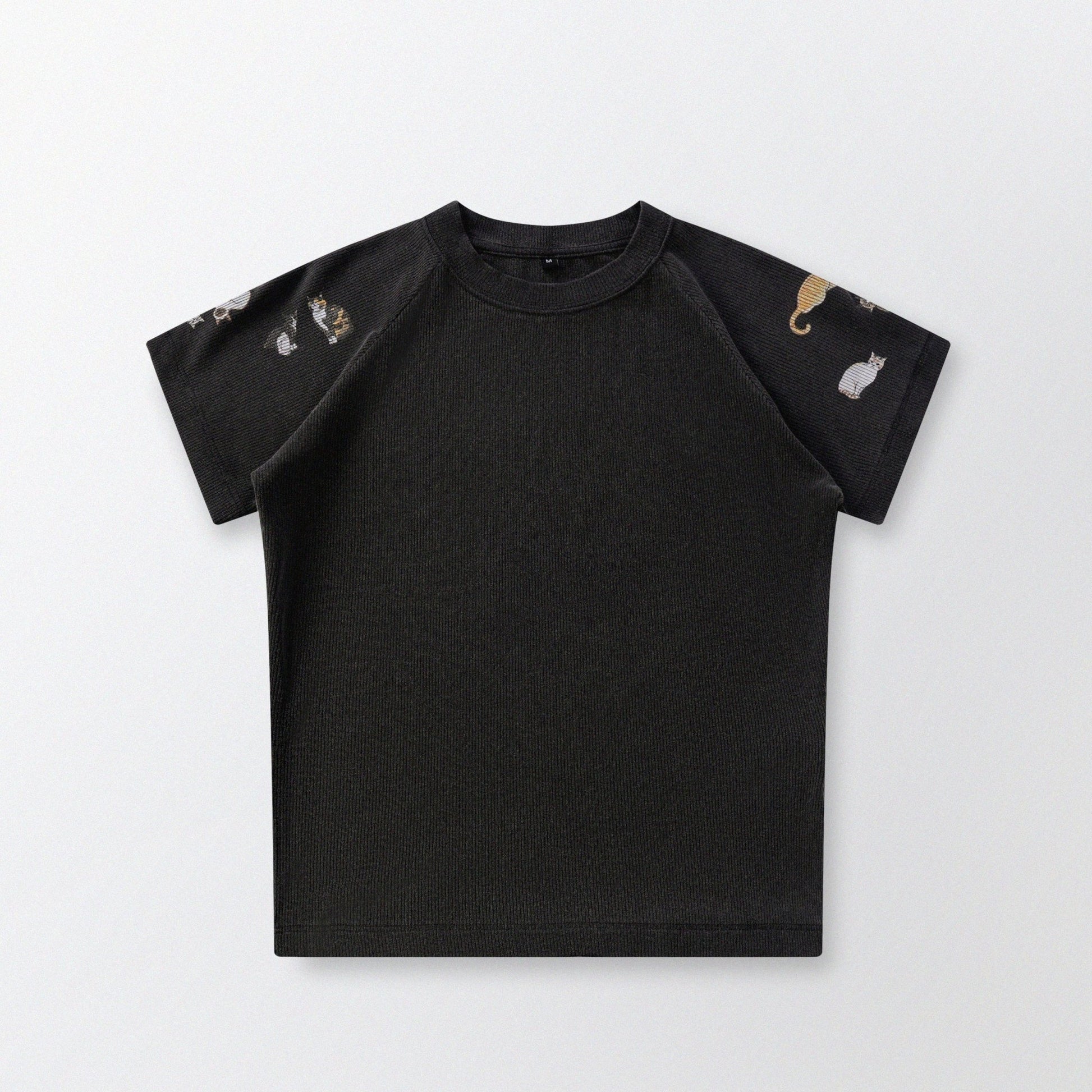 [Shoulder Ver.] Cat‘s Pose Ribbed Raglan T-shirt（Black） - Full House Denim & Workshop
