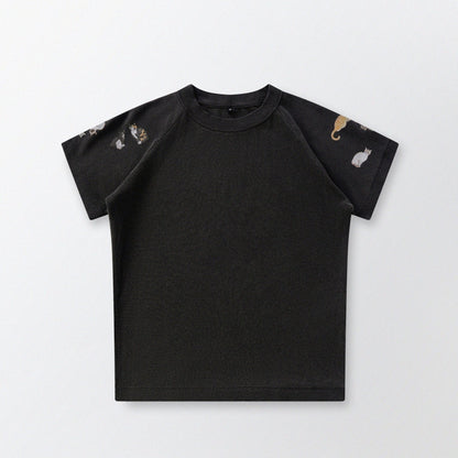 [Shoulder Ver.] Cat‘s Pose Ribbed Raglan T-shirt（Black） - Full House Denim & Workshop