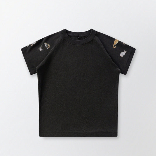 [Shoulder Ver.] Cat‘s Pose Ribbed Raglan T-shirt（Black） - Full House Denim & Workshop