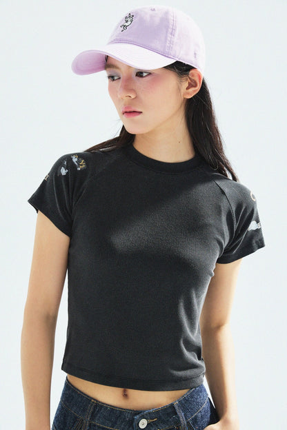[Shoulder Ver.] Cat‘s Pose Ribbed Raglan T-shirt（Black） - Full House Denim & Workshop