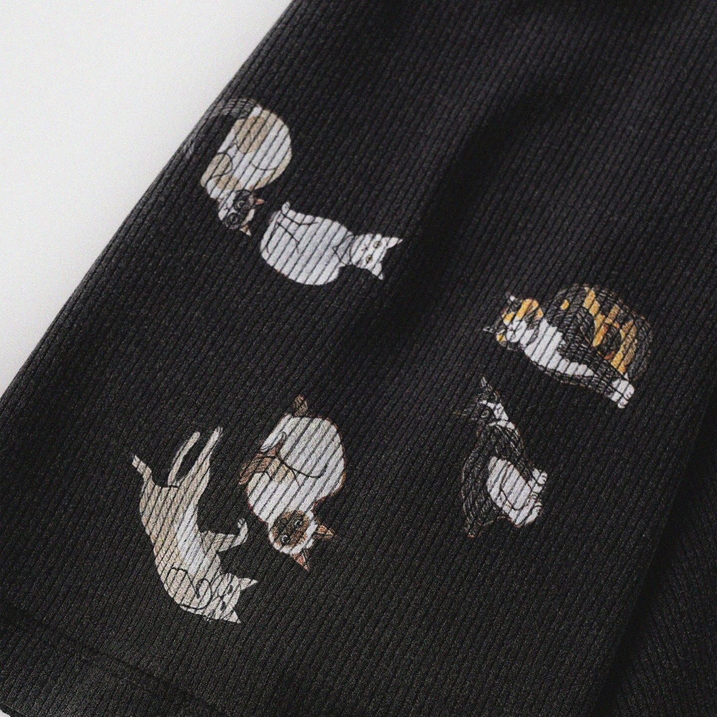 [Shoulder Ver.] Cat‘s Pose Ribbed Raglan T-shirt（Black） - Full House Denim & Workshop