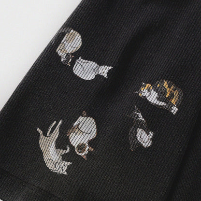 [Shoulder Ver.] Cat‘s Pose Ribbed Raglan T-shirt（Black） - Full House Denim & Workshop