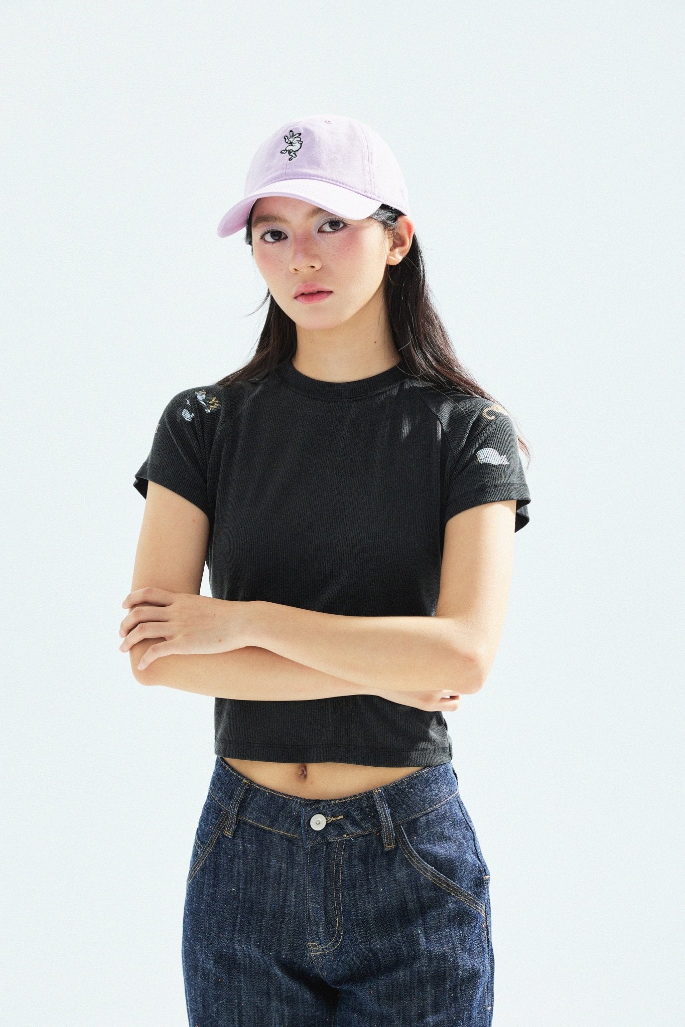[Shoulder Ver.] Cat‘s Pose Ribbed Raglan T-shirt（Black） - Full House Denim & Workshop