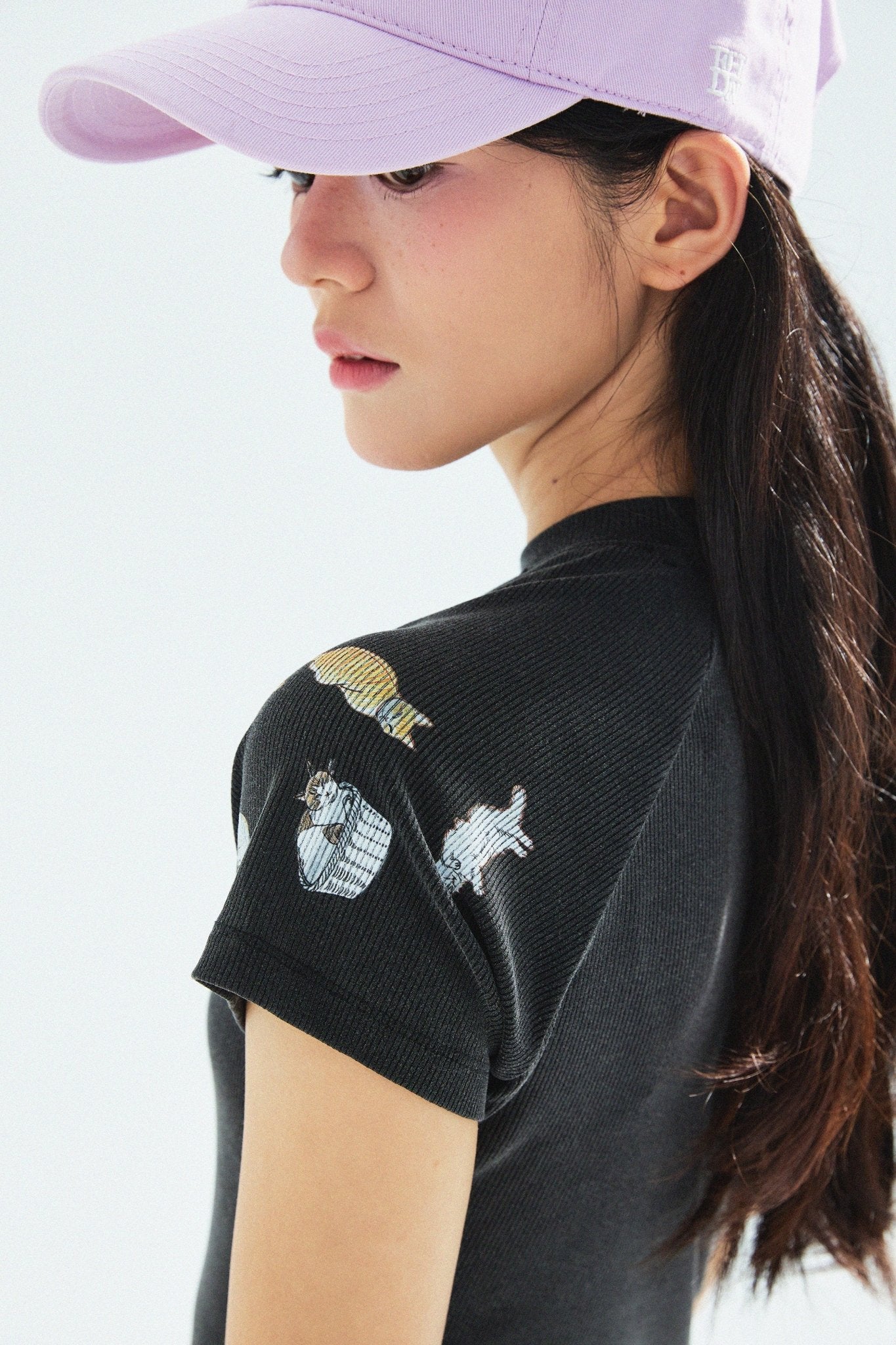 [Shoulder Ver.] Cat‘s Pose Ribbed Raglan T-shirt（Black） - Full House Denim & Workshop