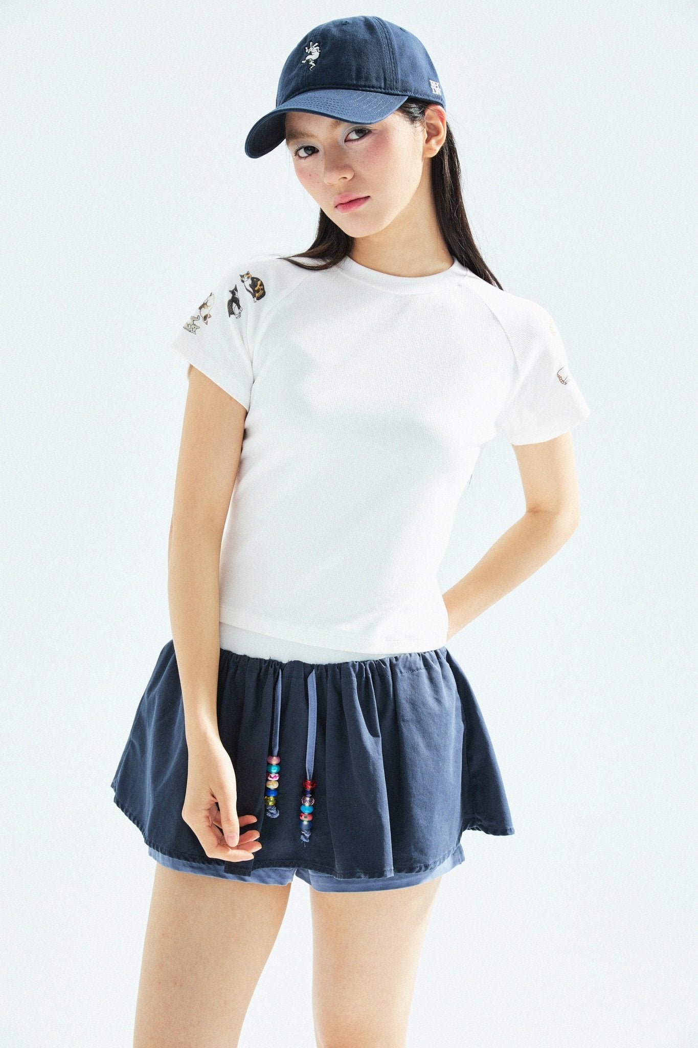 [Shoulder Ver.] Cat‘s Pose Ribbed Raglan T-shirt（Off White） - Full House Denim & Workshop