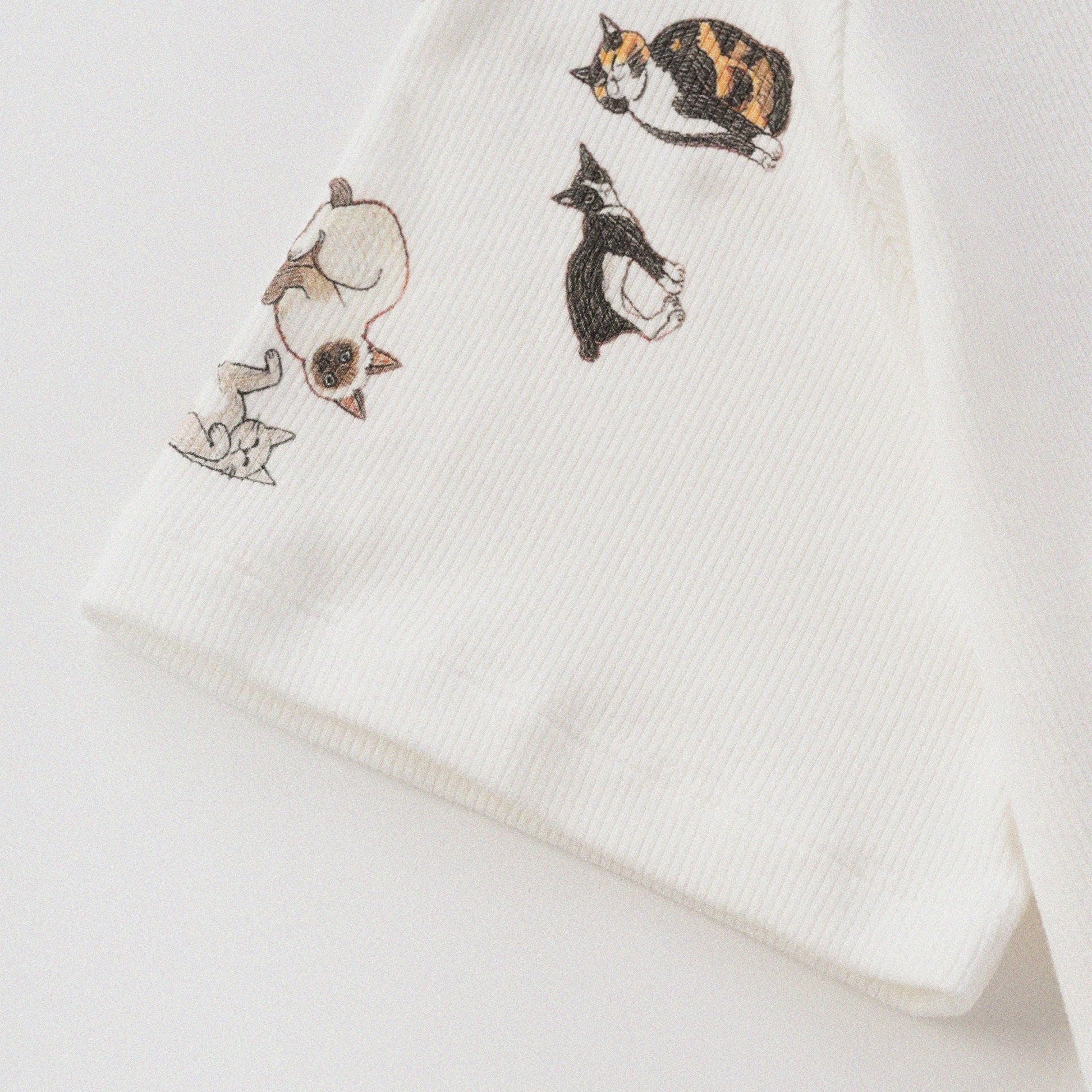 [Shoulder Ver.] Cat‘s Pose Ribbed Raglan T-shirt（Off White） - Full House Denim & Workshop
