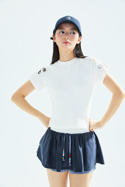 [Shoulder Ver.] Cat‘s Pose Ribbed Raglan T-shirt（Off White） - Full House Denim & Workshop