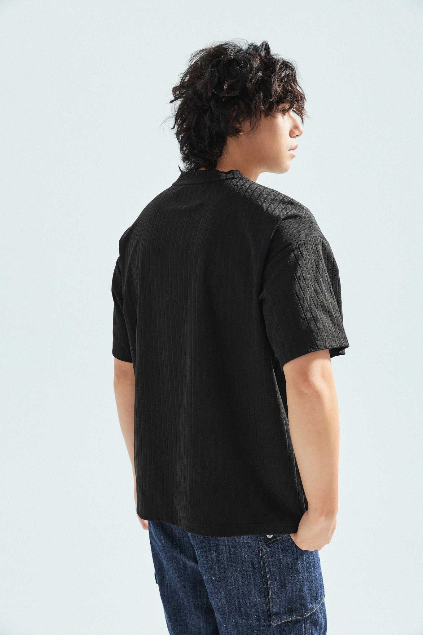 瓦通棉亨利領T-Shirt（純黑）Corrugated Cotton Henley T-Shirt（Black） - Full House Denim & Workshop