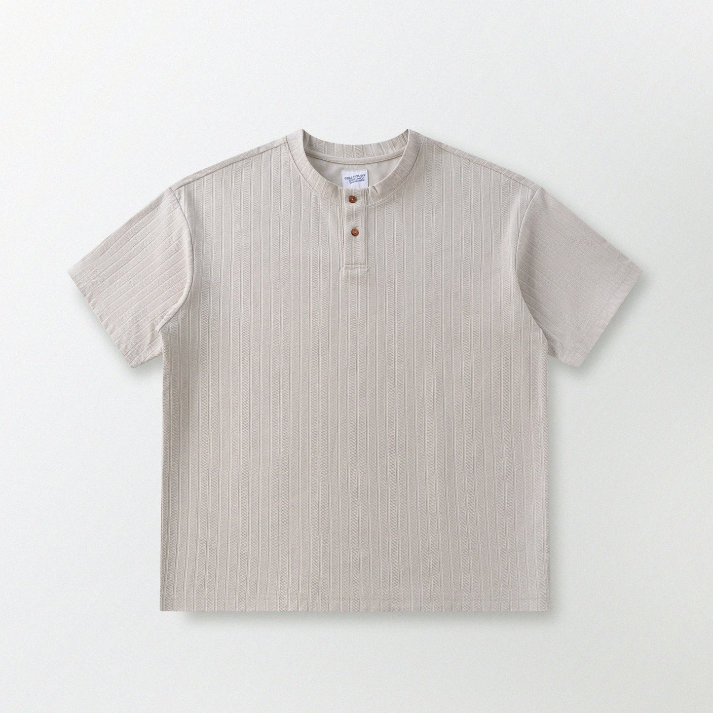 瓦通棉亨利領T-Shirt（象牙白）Corrugated Cotton Henley T-Shirt（Ivory） - Full House Denim & Workshop