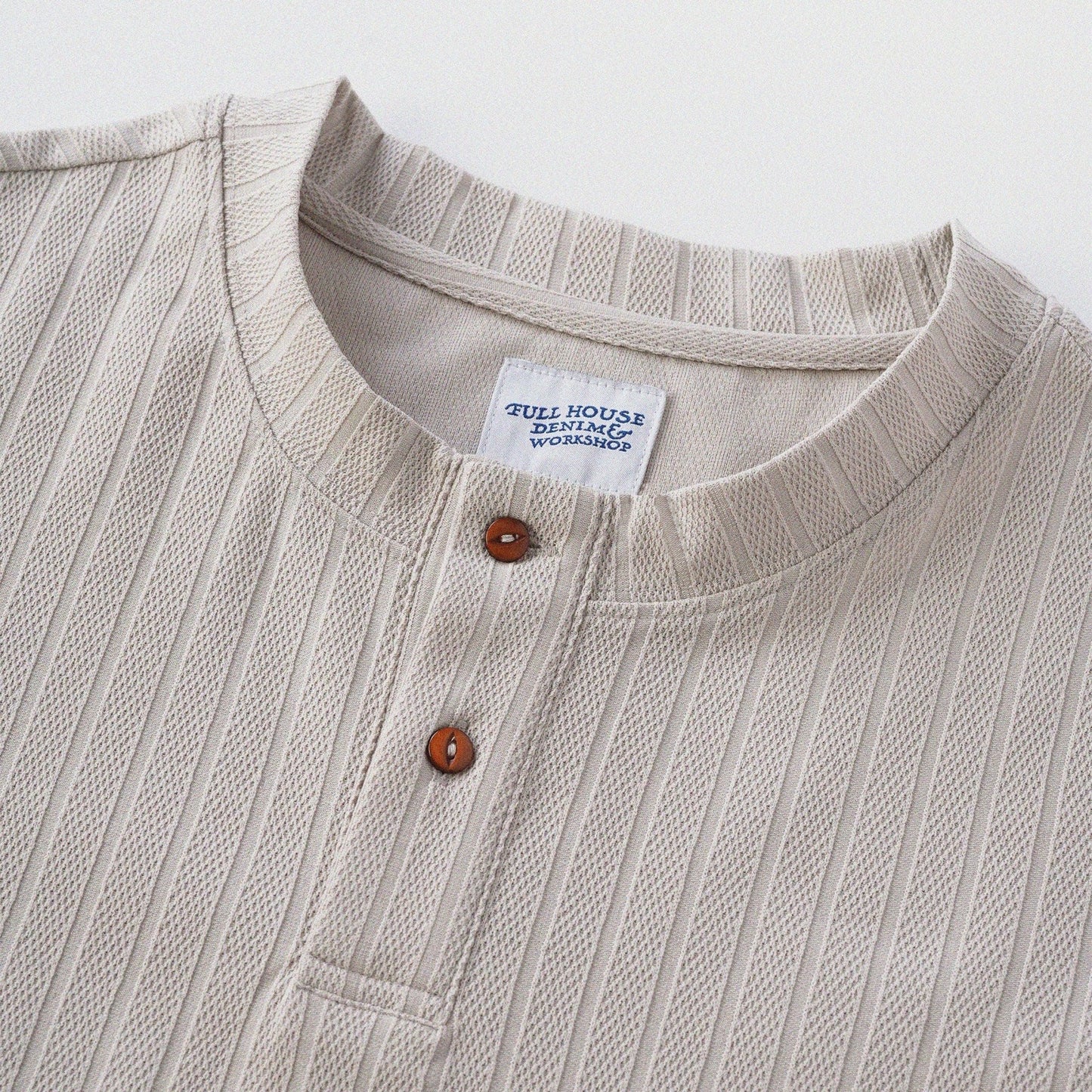 瓦通棉亨利領T-Shirt（象牙白）Corrugated Cotton Henley T-Shirt（Ivory） - Full House Denim & Workshop