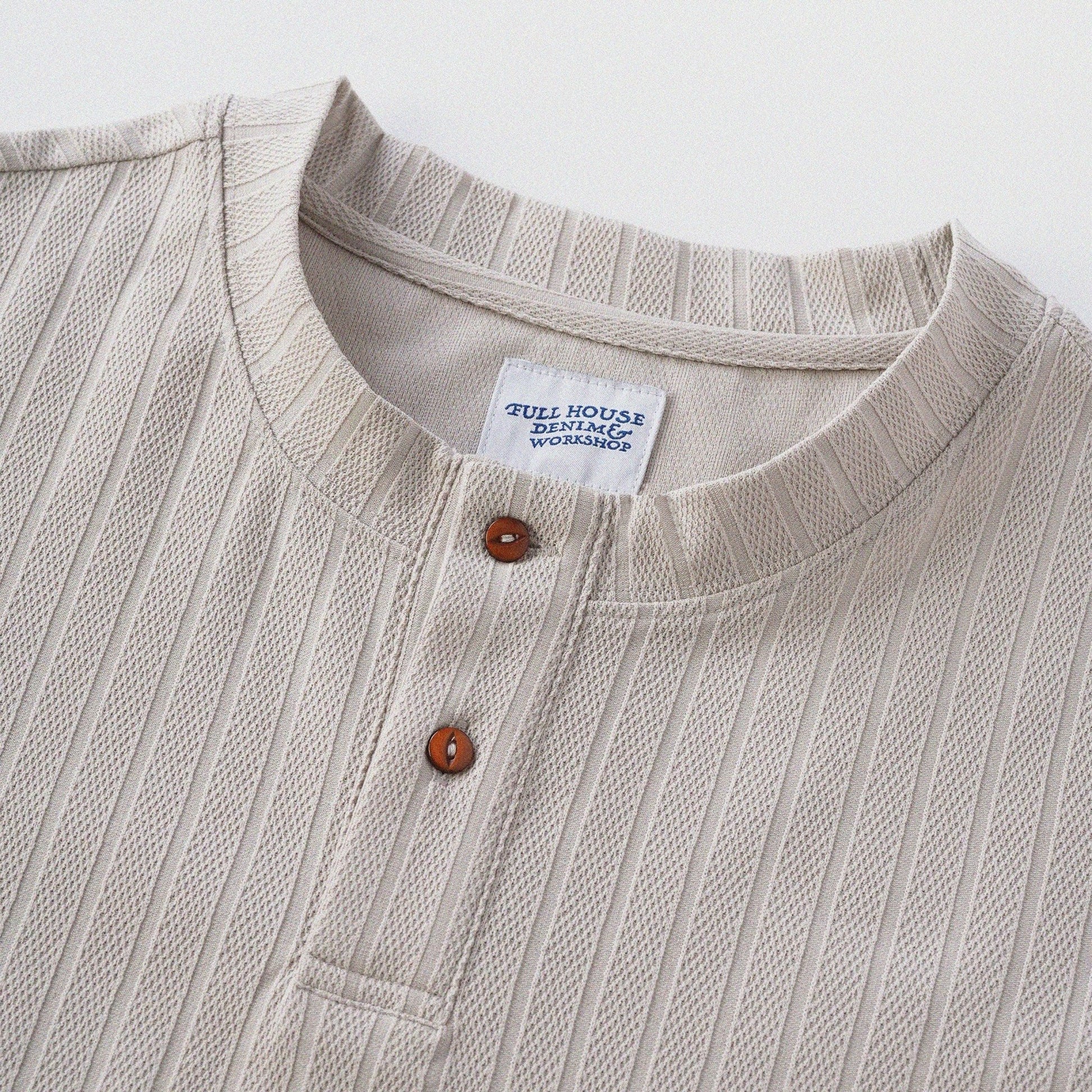 瓦通棉亨利領T-Shirt（象牙白）Corrugated Cotton Henley T-Shirt（Ivory） - Full House Denim & Workshop