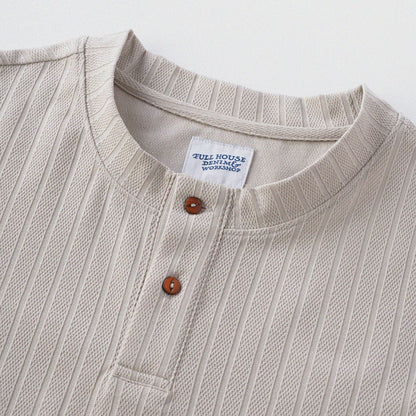 瓦通棉亨利領T-Shirt（象牙白）Corrugated Cotton Henley T-Shirt（Ivory） - Full House Denim & Workshop