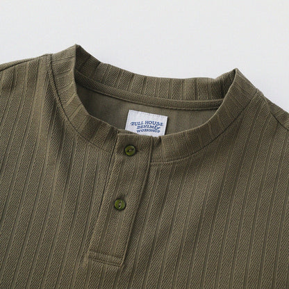 瓦通棉亨利領T-Shirt（橄欖綠）Corrugated Cotton Henley T-Shirt（Olive） - Full House Denim & Workshop
