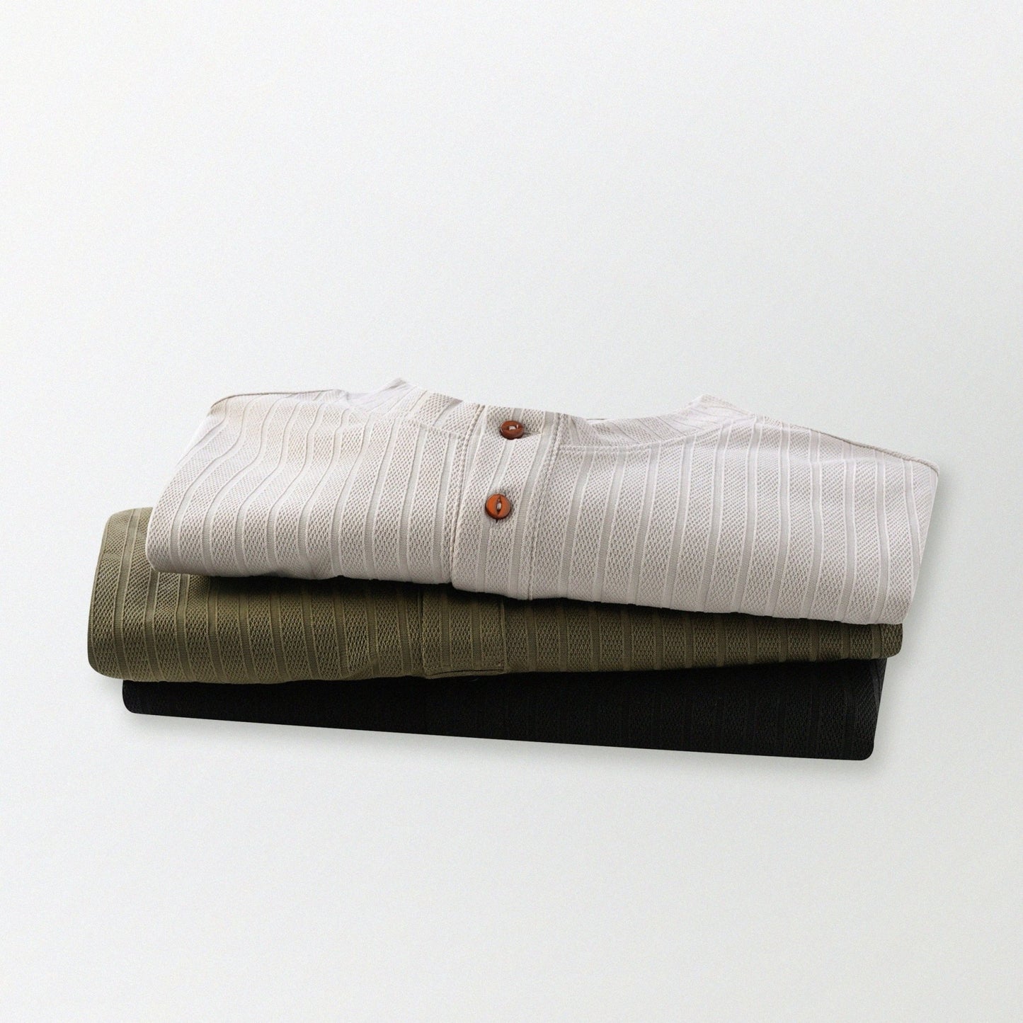 瓦通棉亨利領T-Shirt（橄欖綠）Corrugated Cotton Henley T-Shirt（Olive） - Full House Denim & Workshop