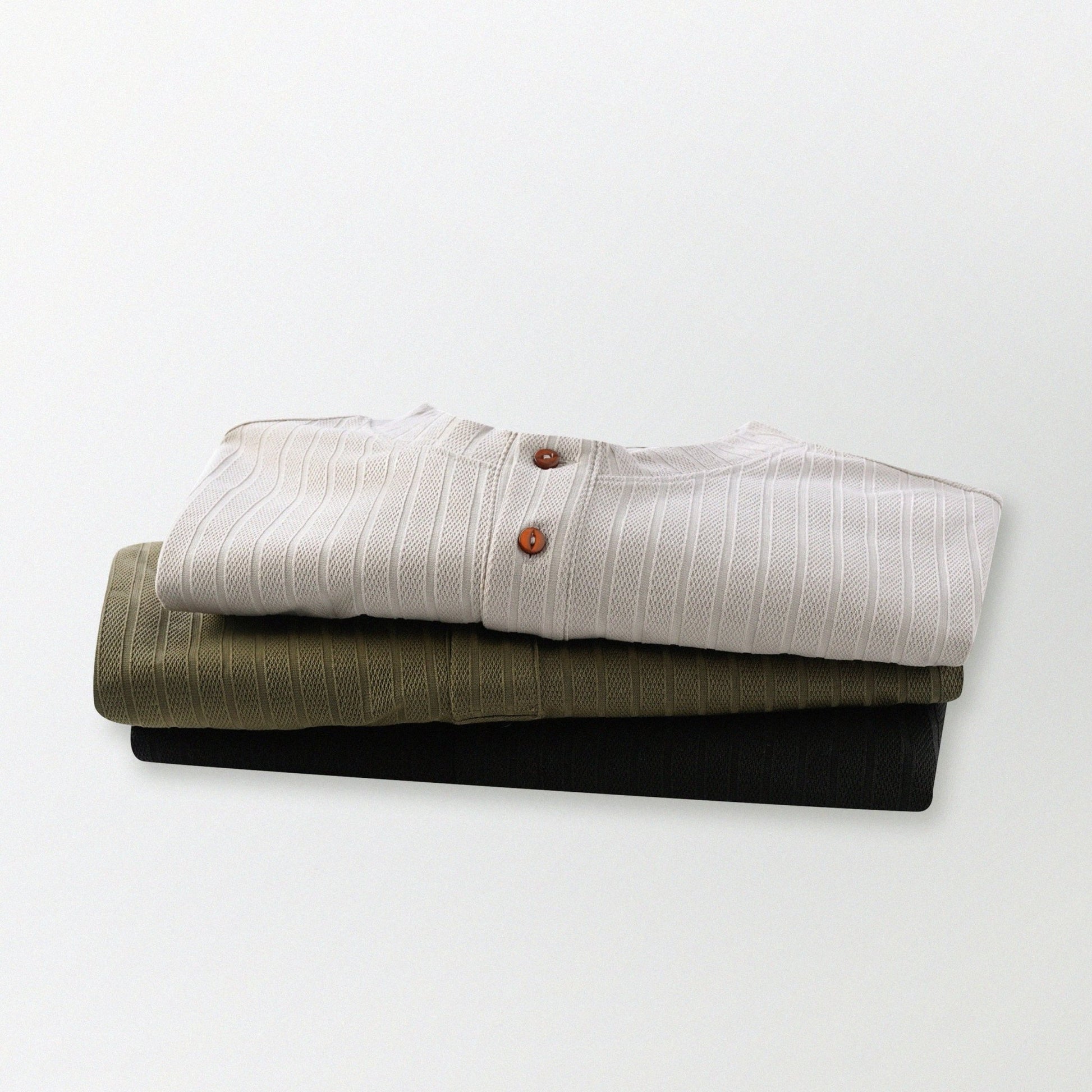 瓦通棉亨利領T-Shirt（橄欖綠）Corrugated Cotton Henley T-Shirt（Olive） - Full House Denim & Workshop