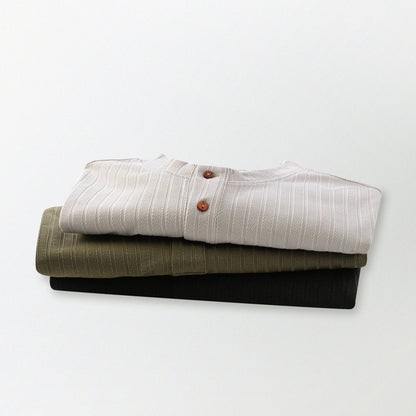 瓦通棉亨利領T-Shirt（橄欖綠）Corrugated Cotton Henley T-Shirt（Olive） - Full House Denim & Workshop