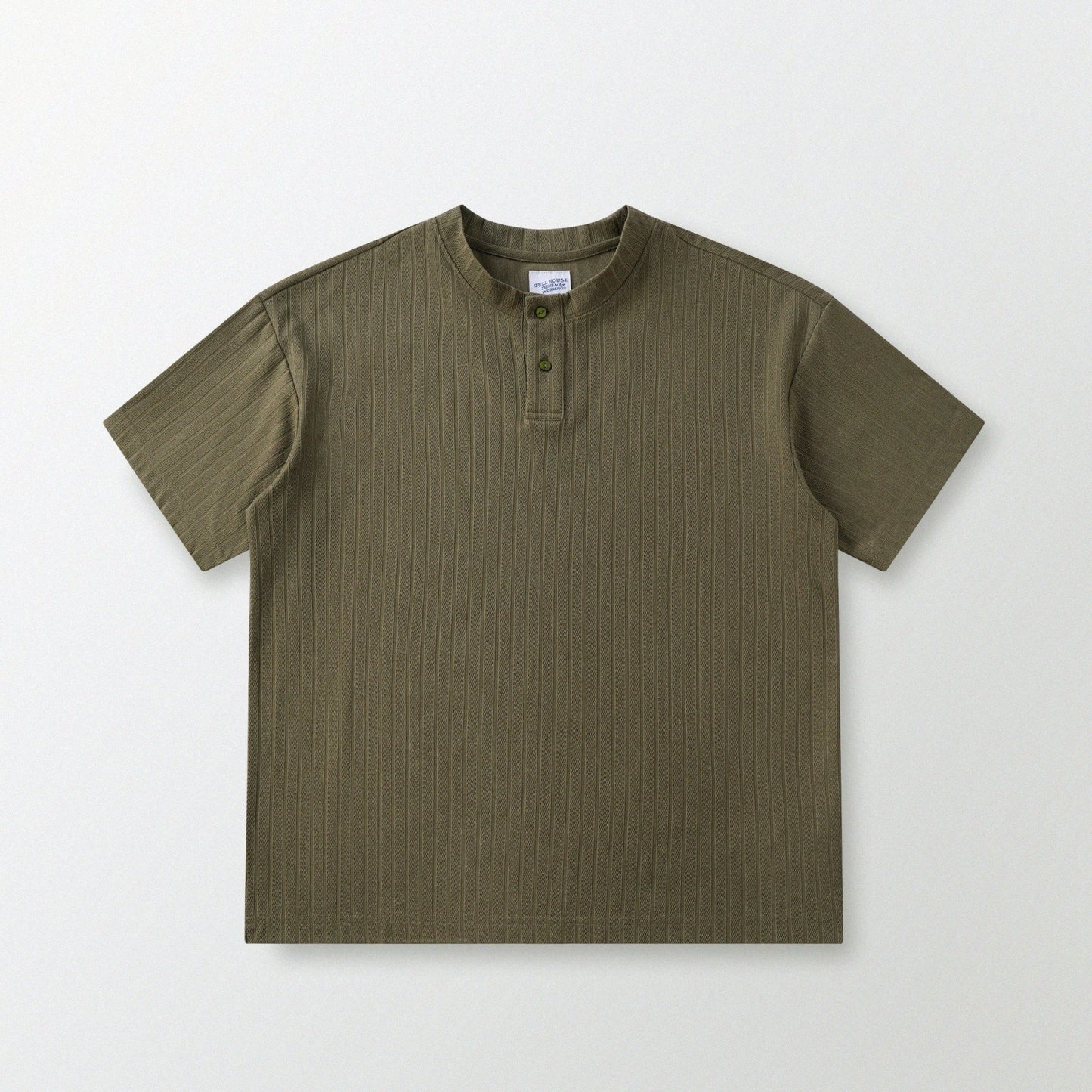 瓦通棉亨利領T-Shirt（橄欖綠）Corrugated Cotton Henley T-Shirt（Olive） - Full House Denim & Workshop