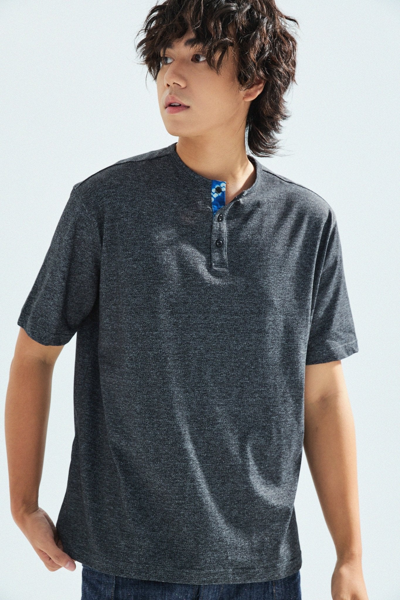 胡椒鹽冷感亨利領T-Shirt（黑色）Salt & Pepper Cooling Henley T-Shirt（Black） - Full House Denim & Workshop