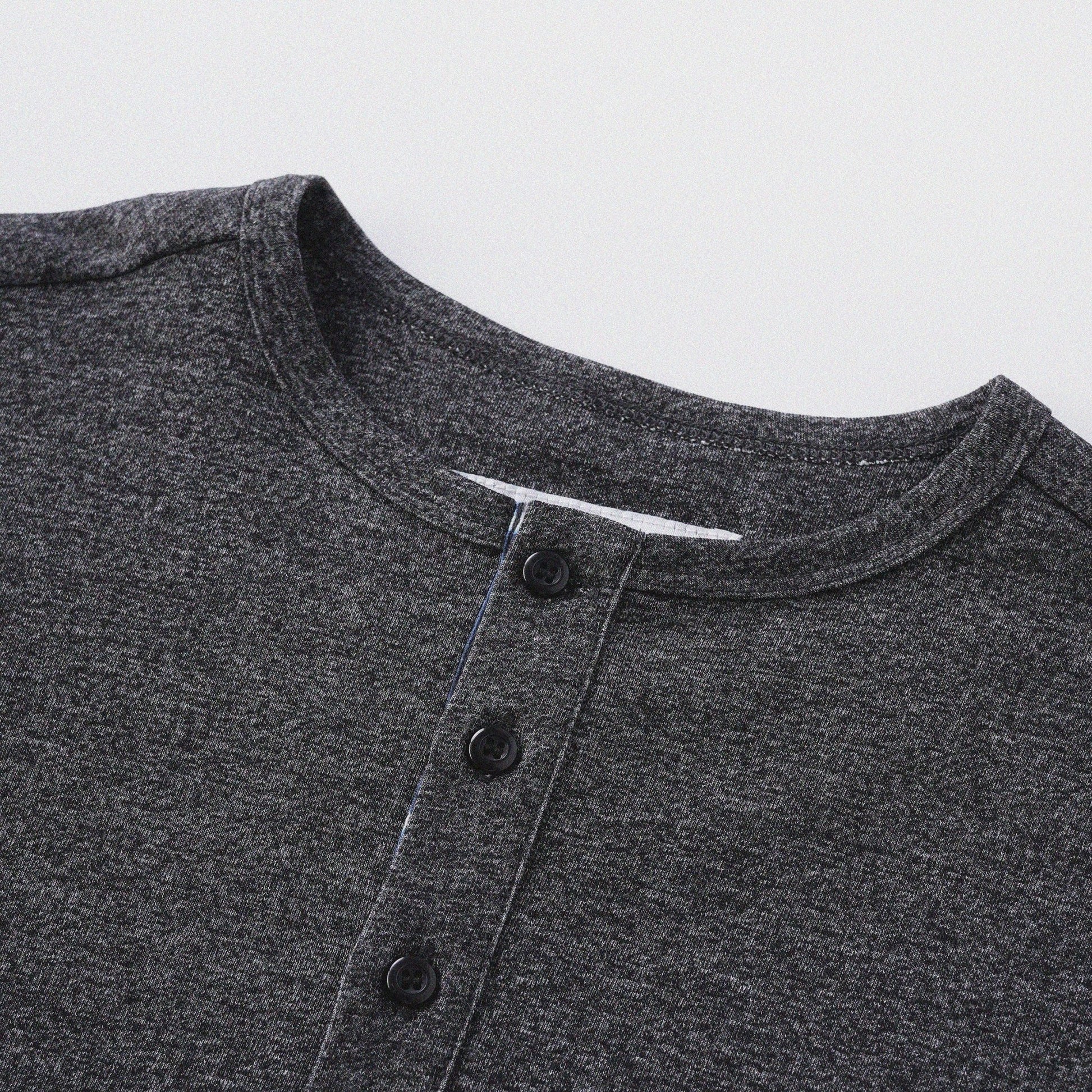 胡椒鹽冷感亨利領T-Shirt（黑色）Salt & Pepper Cooling Henley T-Shirt（Black） - Full House Denim & Workshop